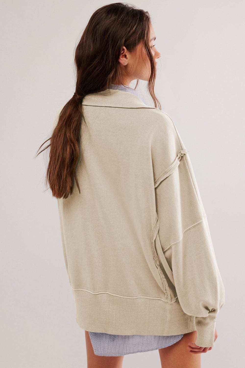 Exposed Seam Side Slit Long Sleeve Sweatshirt - Trendsi - Flyclothing LLC