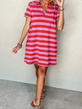 Striped Johnny Collar Short Sleeve Dress - Trendsi - Flyclothing LLC