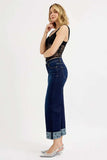 RISEN Full Size Mid Rise Fit Crop Wide With Printed Cuff Jeans Plus Size - Trendsi - Flyclothing LLC