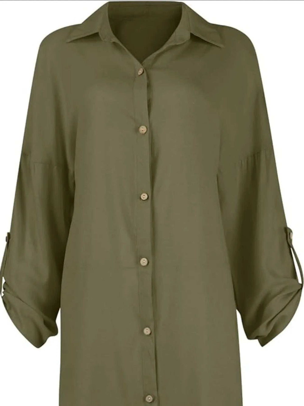 Button Down Long Sleeve Shirt Dress - Trendsi - Flyclothing LLC