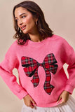 SO ME Checker Plaid Ribbon Christmas Holiday Sweater - Trendsi - Flyclothing LLC