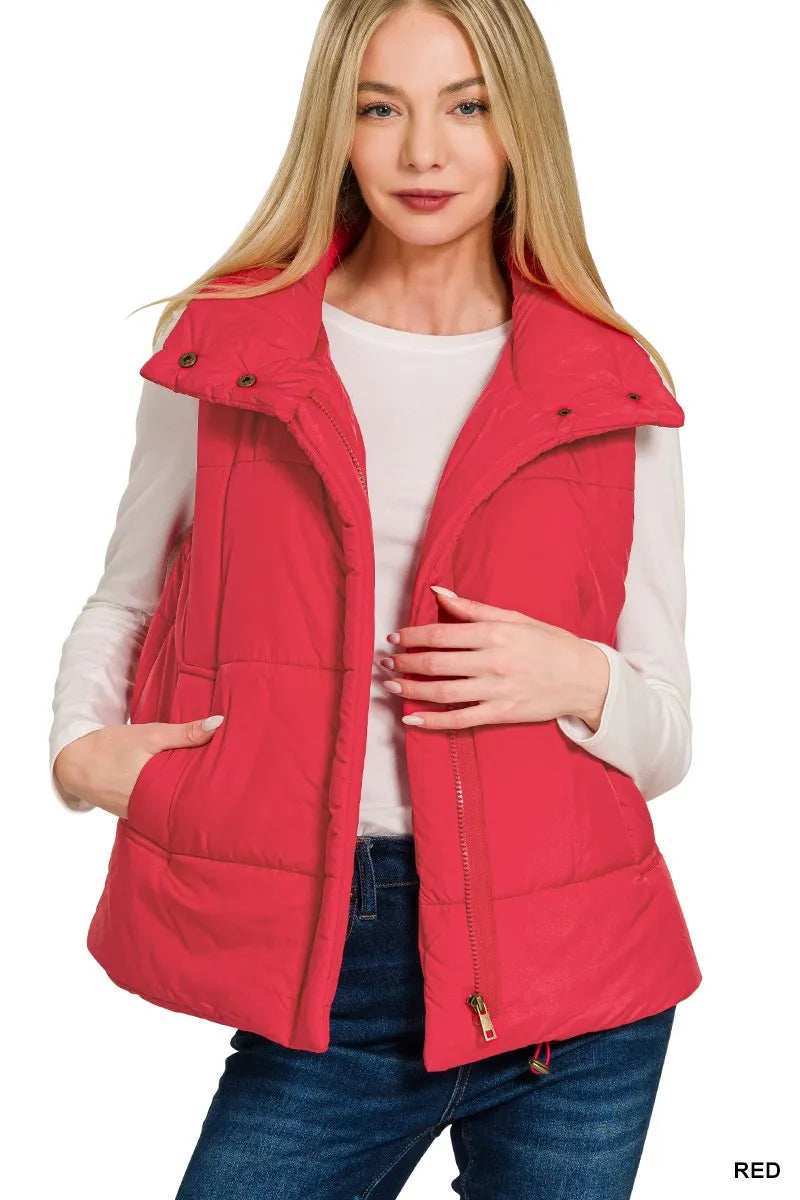 Zenana High Neck Zip-Up Vest Coat - Trendsi - Flyclothing LLC