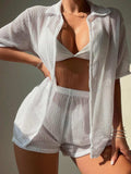 Open Front Half Sleeve Top and Shorts Cover Up Set - Trendsi - Flyclothing LLC
