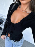 Ruffled Tie Front Flare Sleeve Shirt - Trendsi - Flyclothing LLC