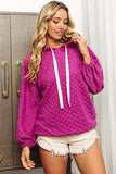 BiBi Brushed Checker Drawstring Long Sleeve Hoodie - Trendsi - Flyclothing LLC