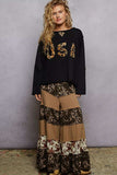 POL Round Neck Long Sleeve French Terry Sweatshirt with USA Letter Animal Patch - Trendsi - Flyclothing LLC