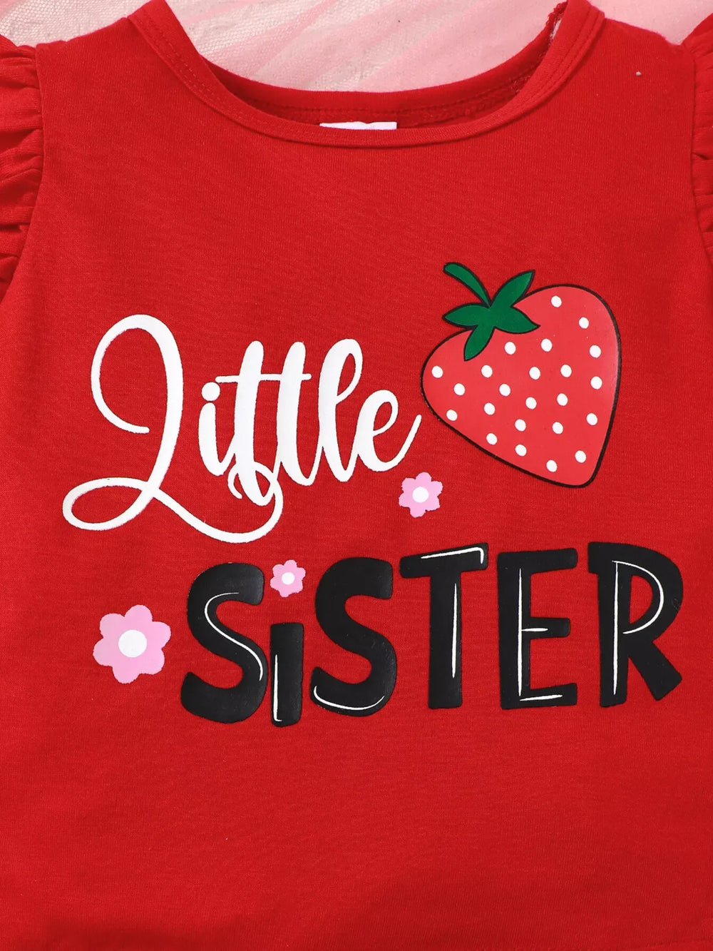 Children's Strawberry Print Ruffle Sleeve Top and Shorts Set - Trendsi - Flyclothing LLC