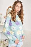 ADORA Full Size Floral Popped 2-Tone Sweater Top Plus Size - Trendsi - Flyclothing LLC