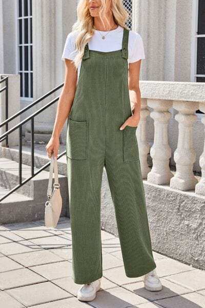 Lovelet Square Neck Wide Strap Overalls with Pockets - Trendsi - Flyclothing LLC
