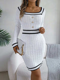 Contrast Trim Long Sleeve Sweater Dress - Trendsi - Flyclothing LLC