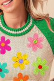 BiBi Crochet Flower Patches Striped Rib Band Sweater - Trendsi - Flyclothing LLC