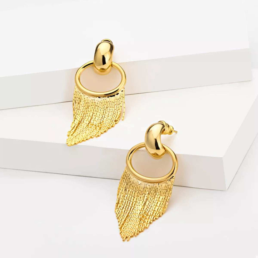 18K Gold-Plated Fringe Chain Earrings - Trendsi - Flyclothing LLC