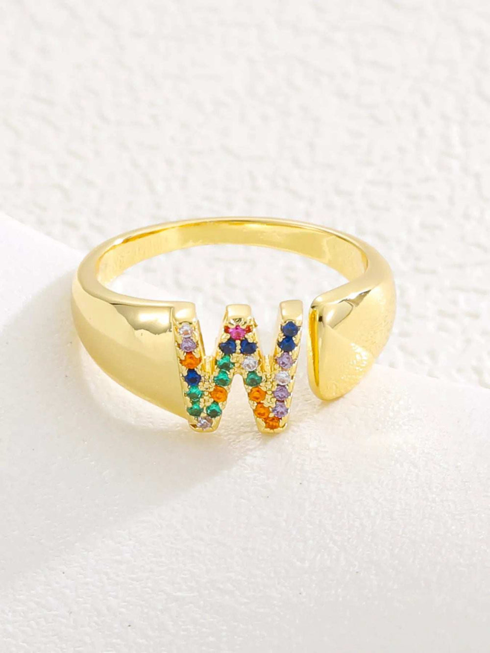 18K Gold-Plated Zircon Letter Ring - Trendsi - Flyclothing LLC