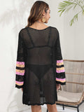 Openwork Contrast Long Sleeve Cover-Up - Trendsi - Flyclothing LLC