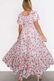 Floral Short Puff Sleeve Tiered Dress - Trendsi - Flyclothing LLC