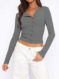 Button Down Long Sleeve Top - Trendsi - Flyclothing LLC