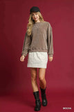 Umgee Velour Crewneck Balloon Sleeve Sweatshirt - Trendsi - Flyclothing LLC