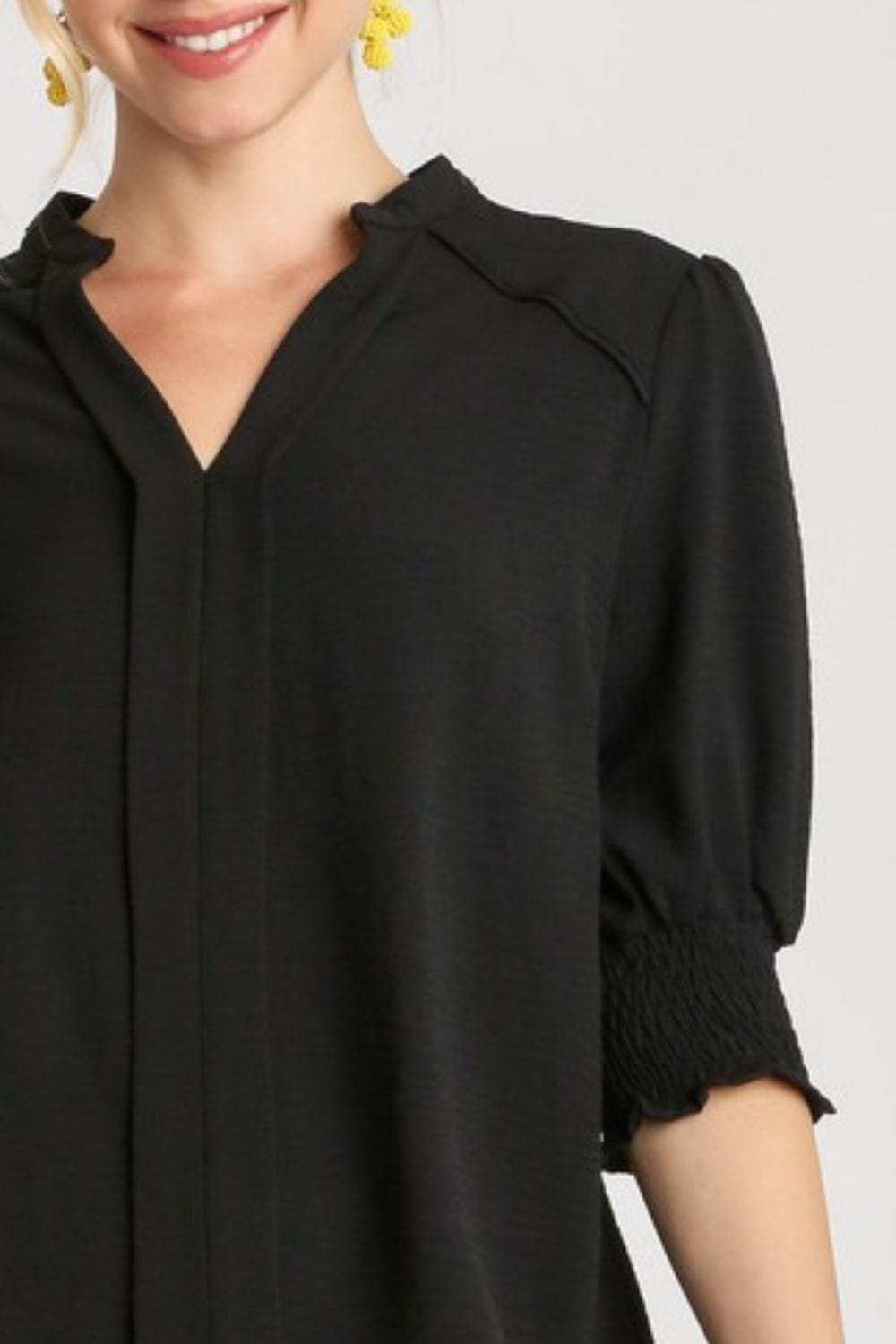 Umgee Full Size Split Neck Boxy Cut Top with Piping Details Plus Size - Trendsi - Flyclothing LLC