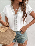Lace Detail V-Neck Cap Sleeve Blouse - Trendsi - Flyclothing LLC