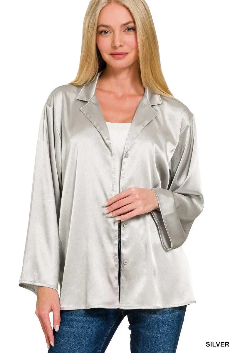 Zenana Satin Button Down Shirt - Trendsi - Flyclothing LLC