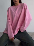Round Neck Dropped Shoulder Long Sleeve T-Shirt - Trendsi - Flyclothing LLC