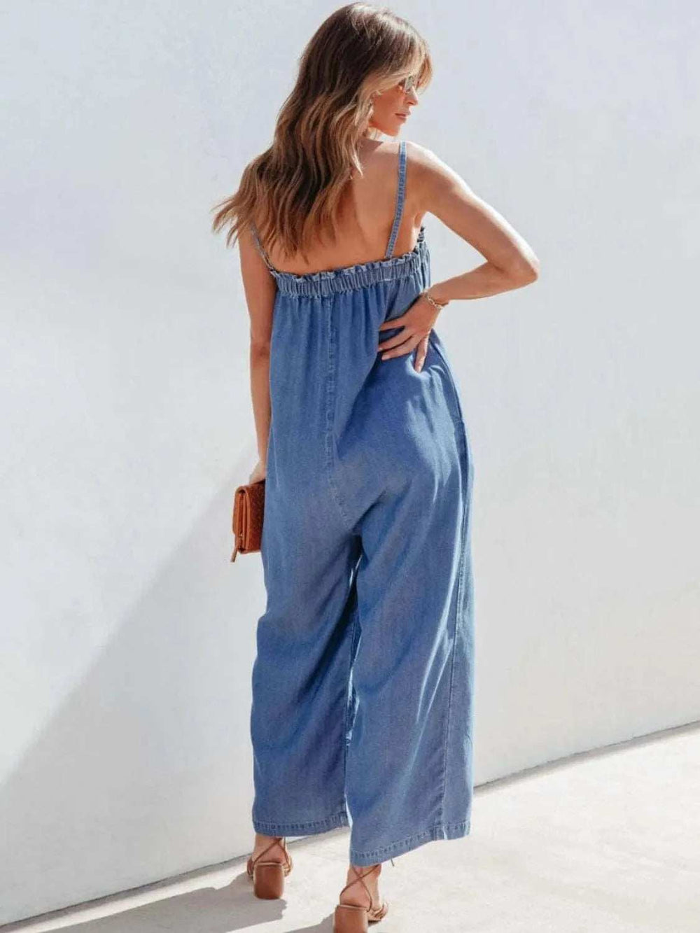 Spaghetti Strap Wide Leg Denim Jumpsuit - Trendsi - Flyclothing LLC