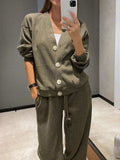 Full Size Button Up Long Sleeve Top and Pants Set - Trendsi - Flyclothing LLC