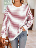 Striped Round Neck Long Sleeve Sweatshirt - Trendsi - Flyclothing LLC
