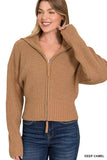 Zenana Ribbed Collared Zip Up Sweater Cardigan - Trendsi - Flyclothing LLC