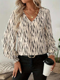 Printed V-Neck Lantern Sleeve Blouse - Trendsi - Flyclothing LLC