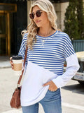 Slit Contrast Striped Long Sleeve Sweatshirt - Trendsi - Flyclothing LLC
