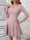 Ribbed Round Neck Long Sleeve Mini Dress - Trendsi - Flyclothing LLC