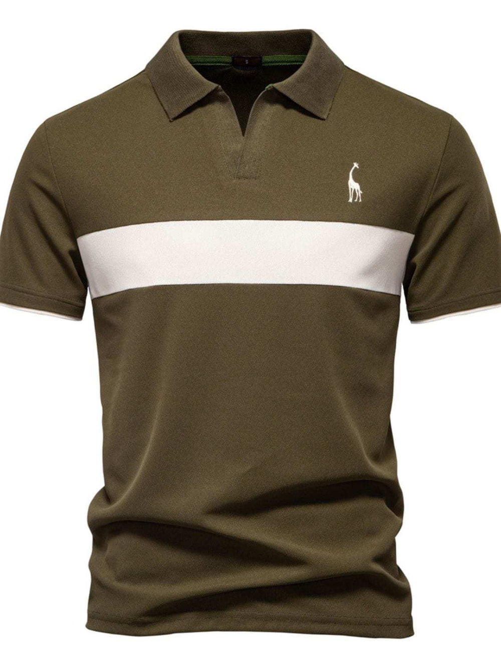 Men's Giraffe Embroidered Collared Neck Contrast Polo - Trendsi - Flyclothing LLC