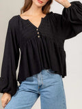 Notched Balloon Sleeve Peplum Blouse - Trendsi - Flyclothing LLC