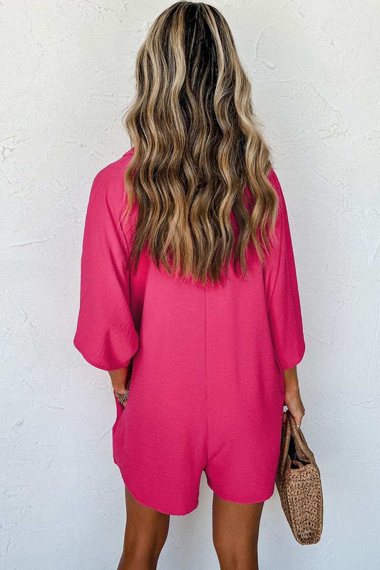 Half Button Collared Neck Romper - Trendsi - Flyclothing LLC
