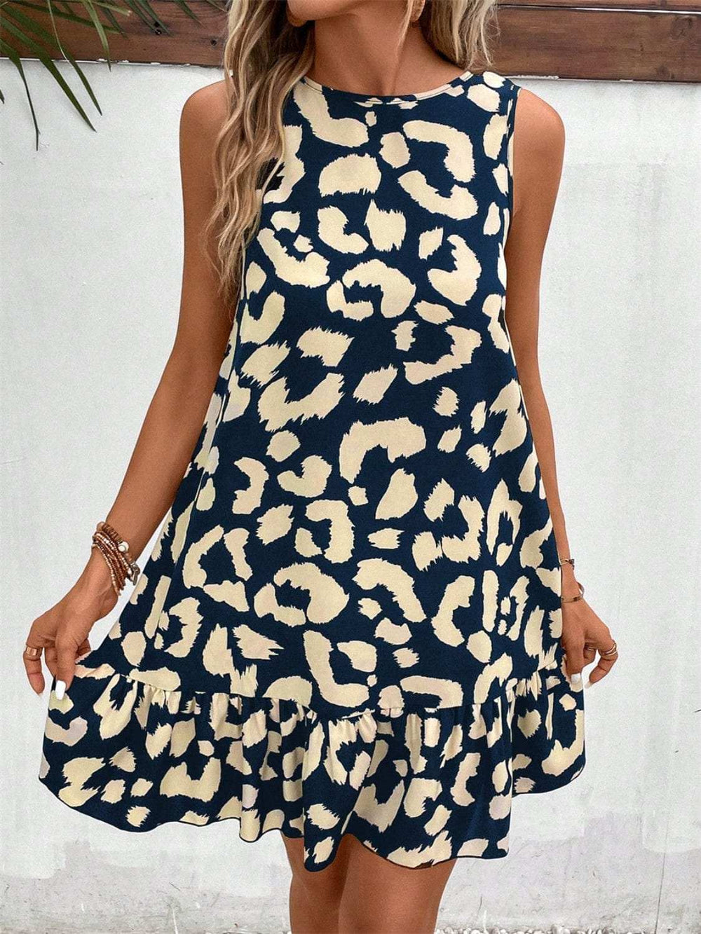 Tied Leopard Round Neck Tank Dress - Trendsi - Flyclothing LLC