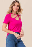 BiBi Cutout Asymmetrical Neck Short Sleeve T-Shirt - Trendsi - Flyclothing LLC