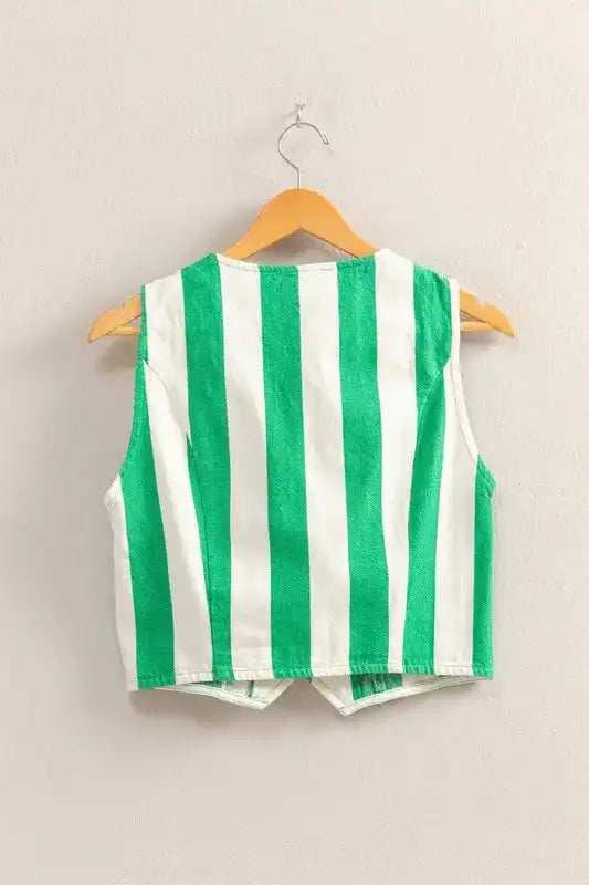 HYFVE Woven Striped V-Neck Button Down Vest - Trendsi - Flyclothing LLC