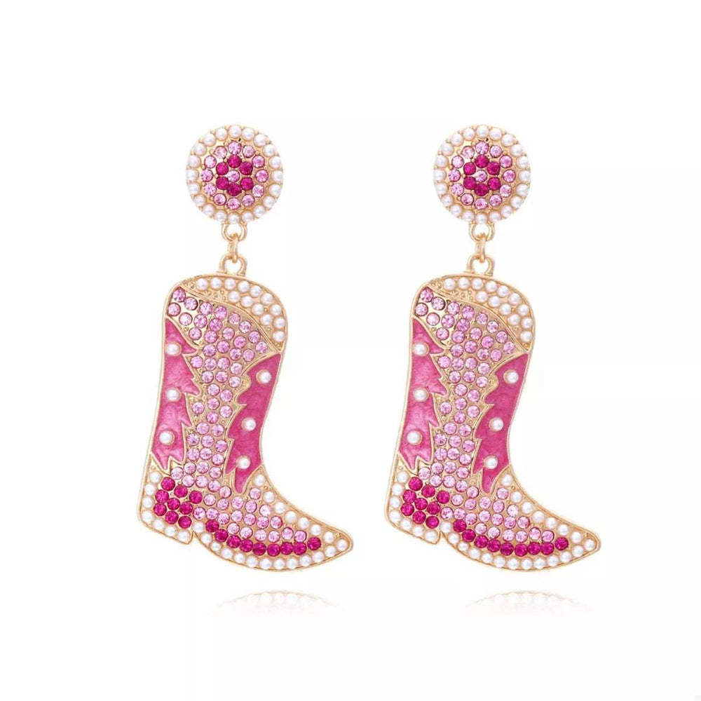 Rhinestone Cowboy Boot Dangle Earrings - Trendsi - Flyclothing LLC