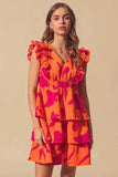 SO ME Floral V Neck Layered Dress with Elasticized Waist - Trendsi - Flyclothing LLC