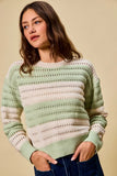SO ME Openwork Round Neck Wide Stripe Textured Sweater - Trendsi - Flyclothing LLC