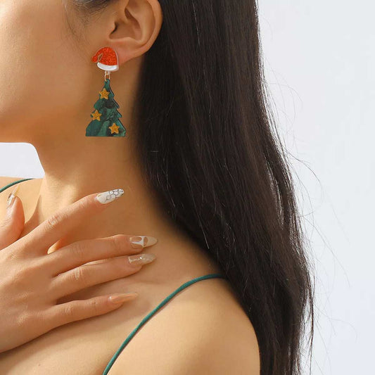 Acrylic Resin Christmas Tree Drop Earrings - Trendsi - Flyclothing LLC
