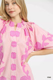 Umgee Floral Smocked Notched Puff Sleeve Blouse - Trendsi - Flyclothing LLC