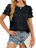 Smocked Round Neck Ruffled Layered Sleeve Blouse - Trendsi - Flyclothing LLC