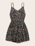 Printed V-Neck Spaghetti Strap Romper - Trendsi - Flyclothing LLC