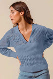 SO ME Open Knit Polo Sweater Top - Trendsi - Flyclothing LLC