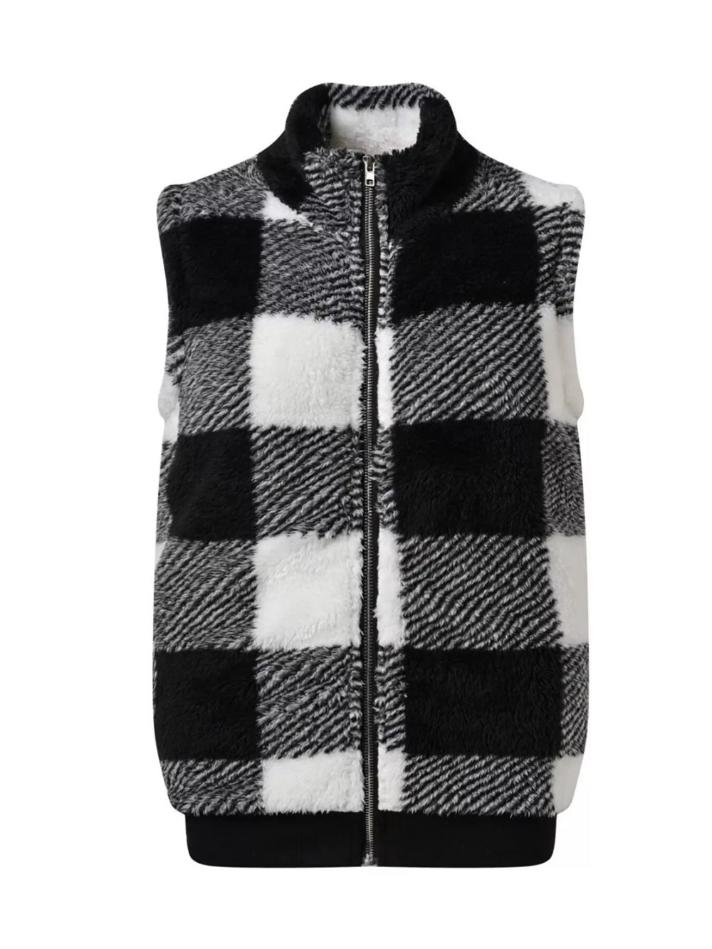 Plus Size Cozy Plaid Fleece Vest Coat - Trendsi - Flyclothing LLC