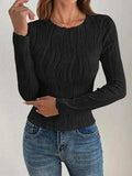Textured Round Neck Long Sleeve Top - Trendsi - Flyclothing LLC