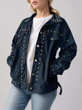 Studded Collared Neck Button Up Jacket - Trendsi - Flyclothing LLC