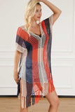 Tassel Color Block V-Neck Cover Up - Trendsi - Flyclothing LLC